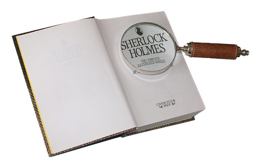 Sherlock Holmes Bookwith Magnifying Glass PNG
