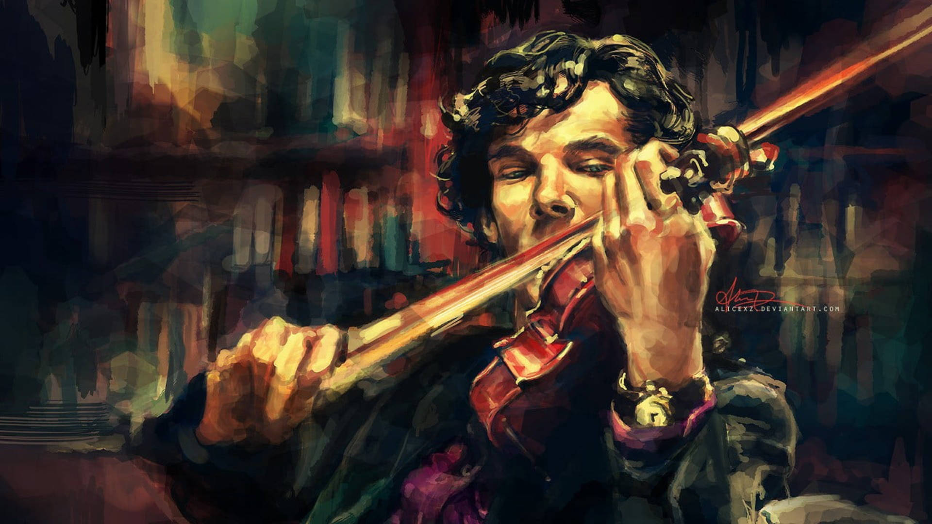 Sherlock Playing Violin Oil Painting