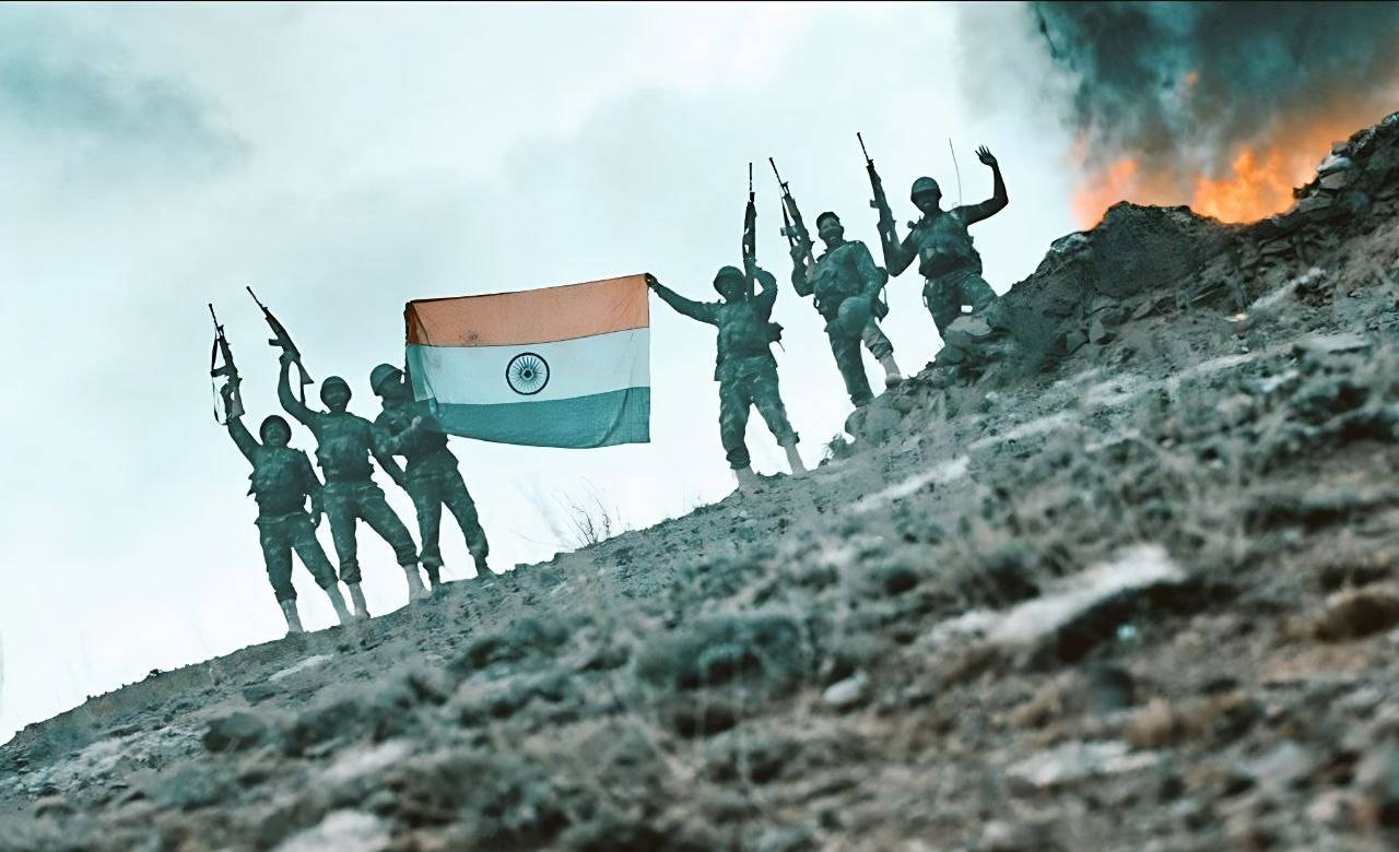Grupomilitar Shershaah Com A Bandeira Da Índia Como Plano De Fundo. Papel de Parede
