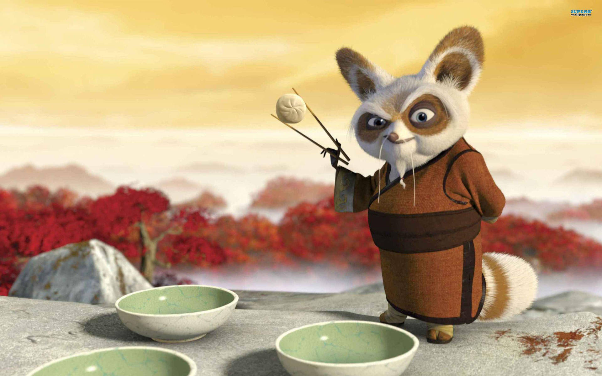 Shifu From Kung Fu Panda With Chopsticks Background