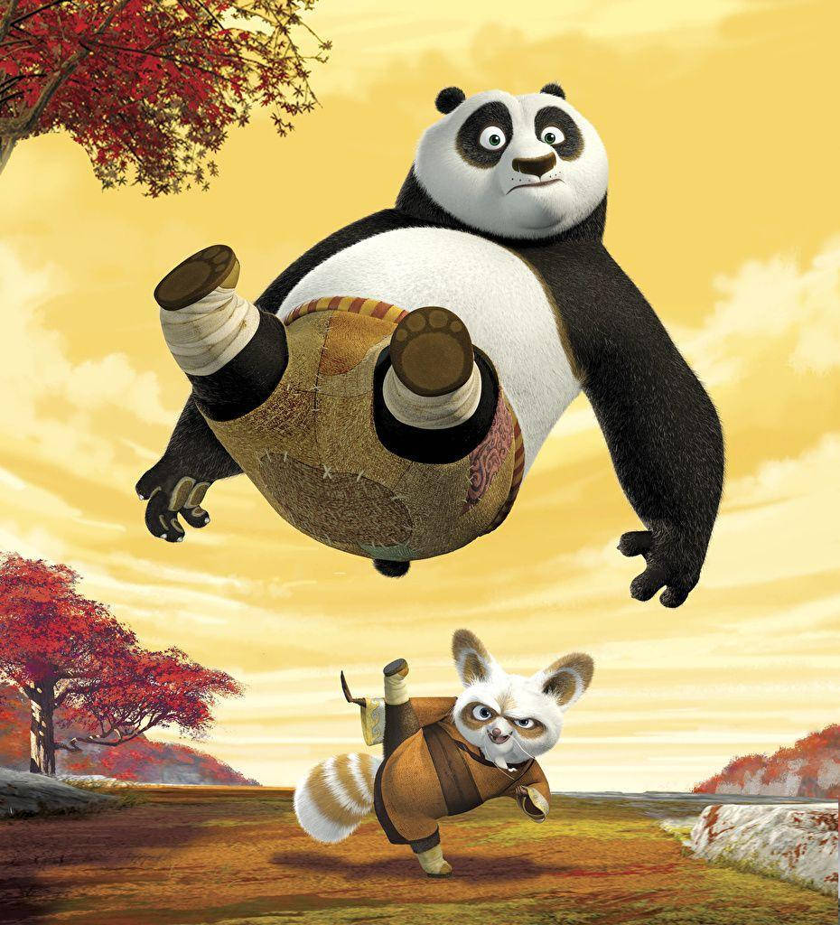 Shifusparkar Kung Fu Panda Upp I Luften. Wallpaper