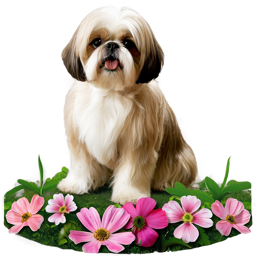 Shih Tzu In Flower Garden Png Pot90 PNG