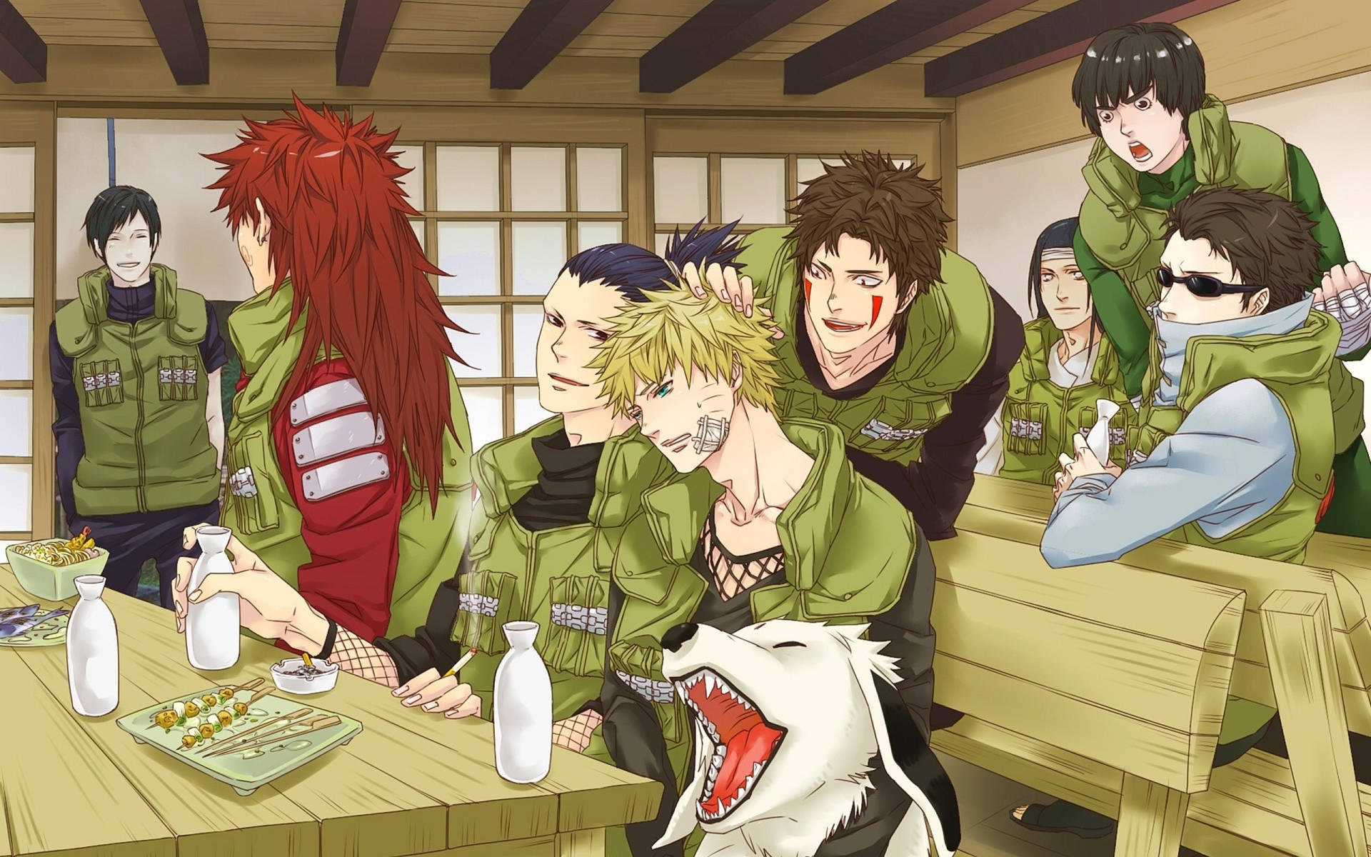 Shikamaru Eating With Friends Wallpaper