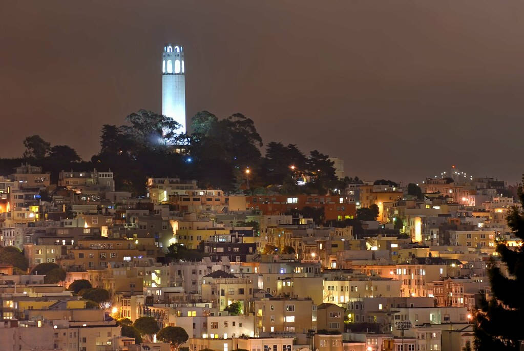 "View of shimmering Coit Tower in San Francisco" Wallpaper