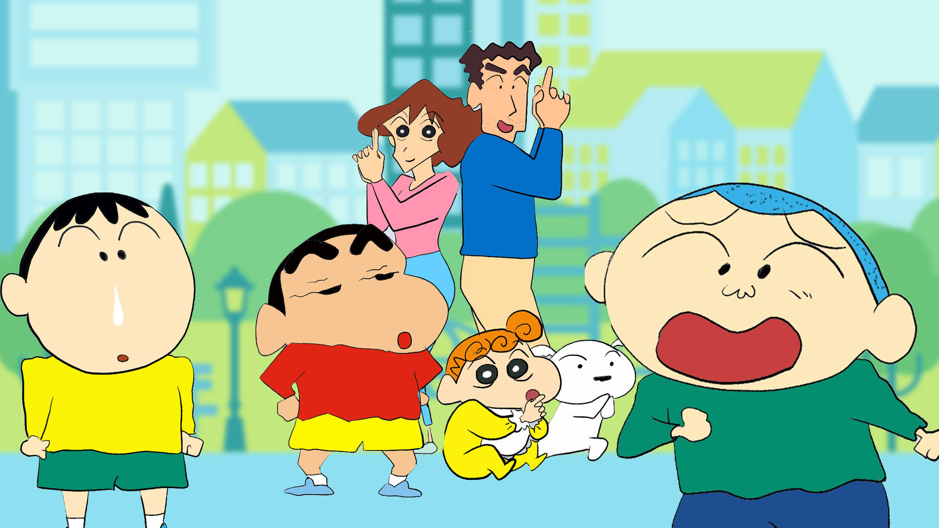 Shin Chan Cartoon Family And Friends Wallpaper