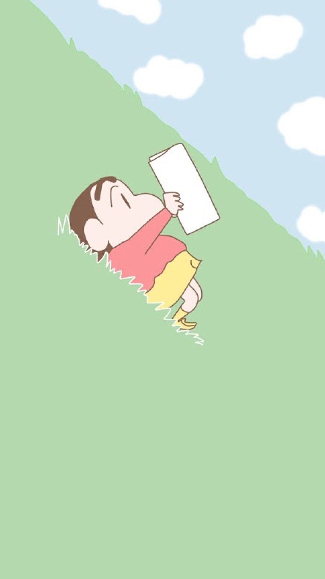Shin Chan Iphone Reading On Hill Picture