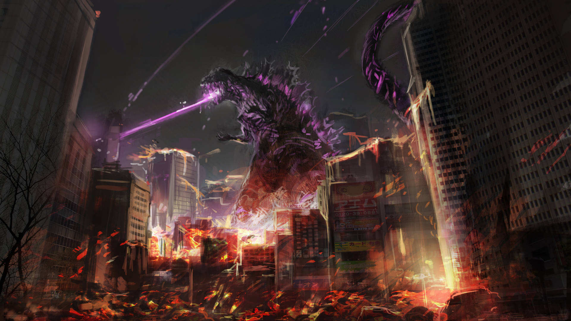 Shin Godzilla ødelægger by med atomånde tapet Wallpaper