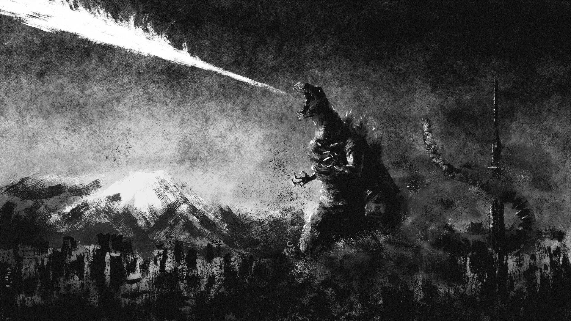 Shin Godzilla Black And White Painting Background