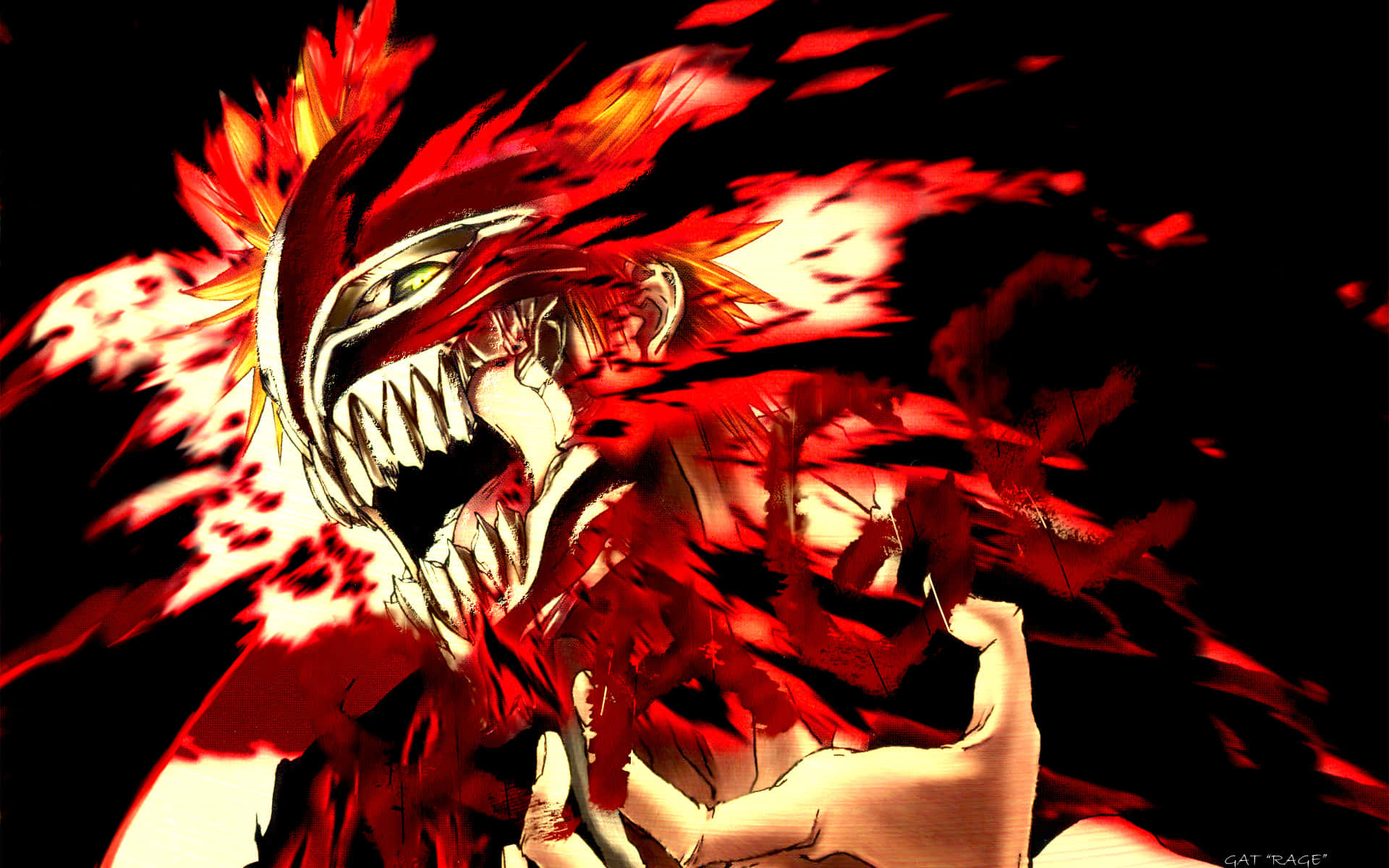 En rød anime-karakter med et rødt ansigt. Wallpaper
