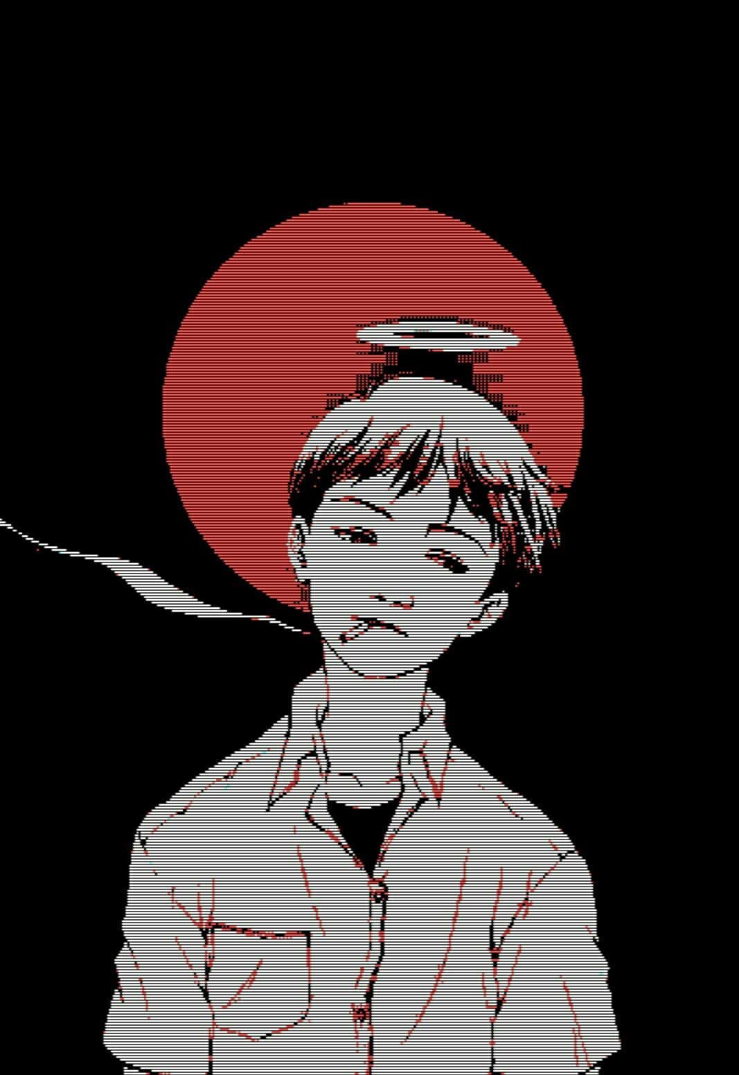 Shinji Ikari donning his signature headphones with a mysterious smile Wallpaper