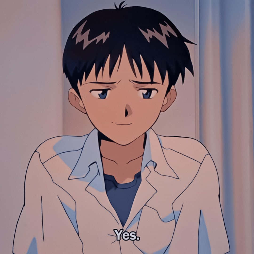 Shinji Ikari in Contemplative Pose Wallpaper