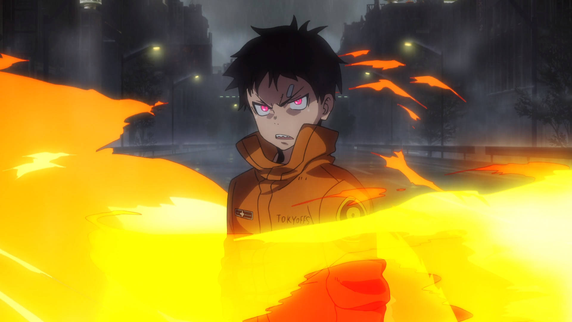 Shinra Kusakabe Surrounded By Fire Wallpaper