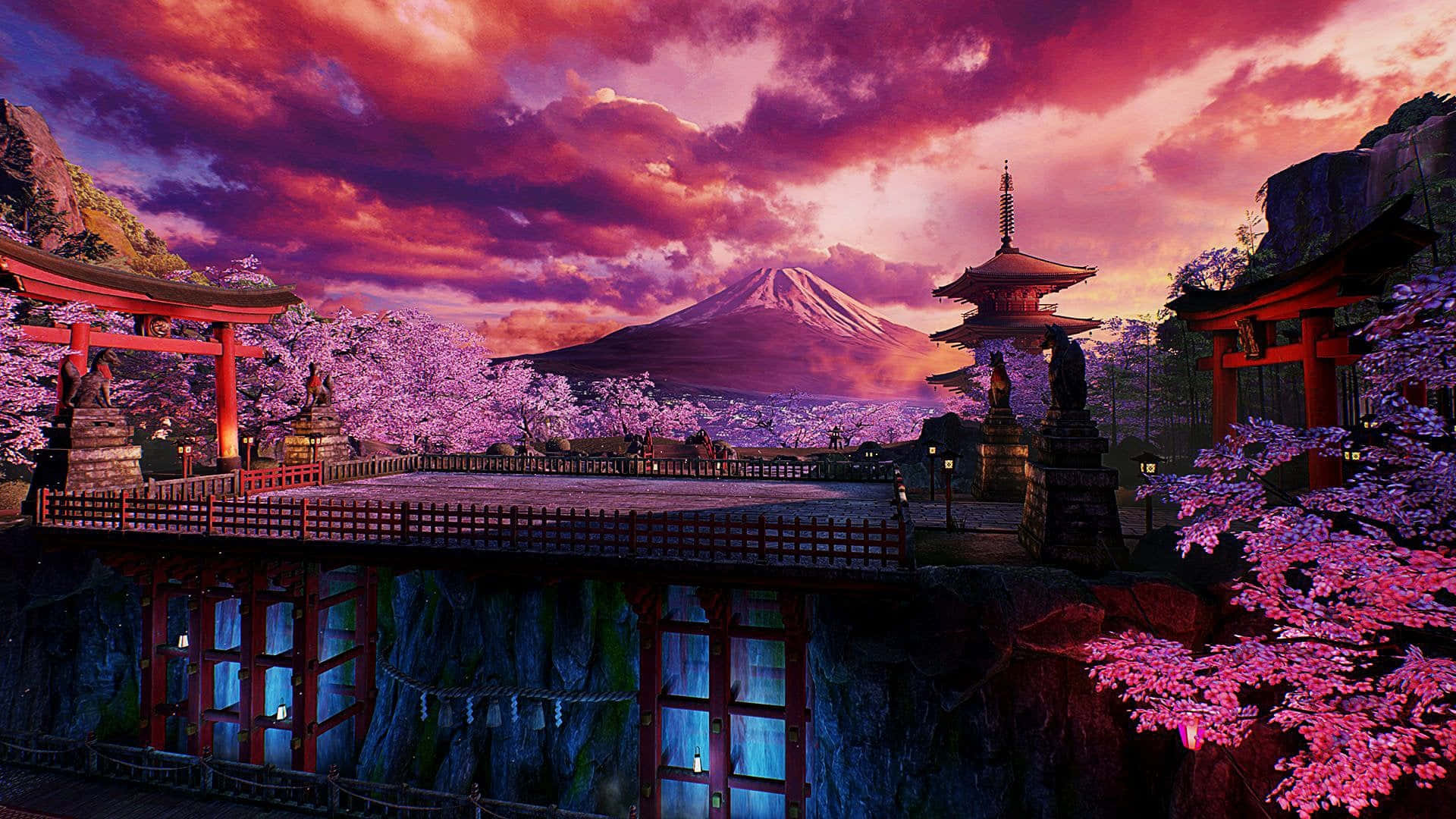 Torii Gate at a Shinto Shrine surrounded by a mesmerizing forest Wallpaper