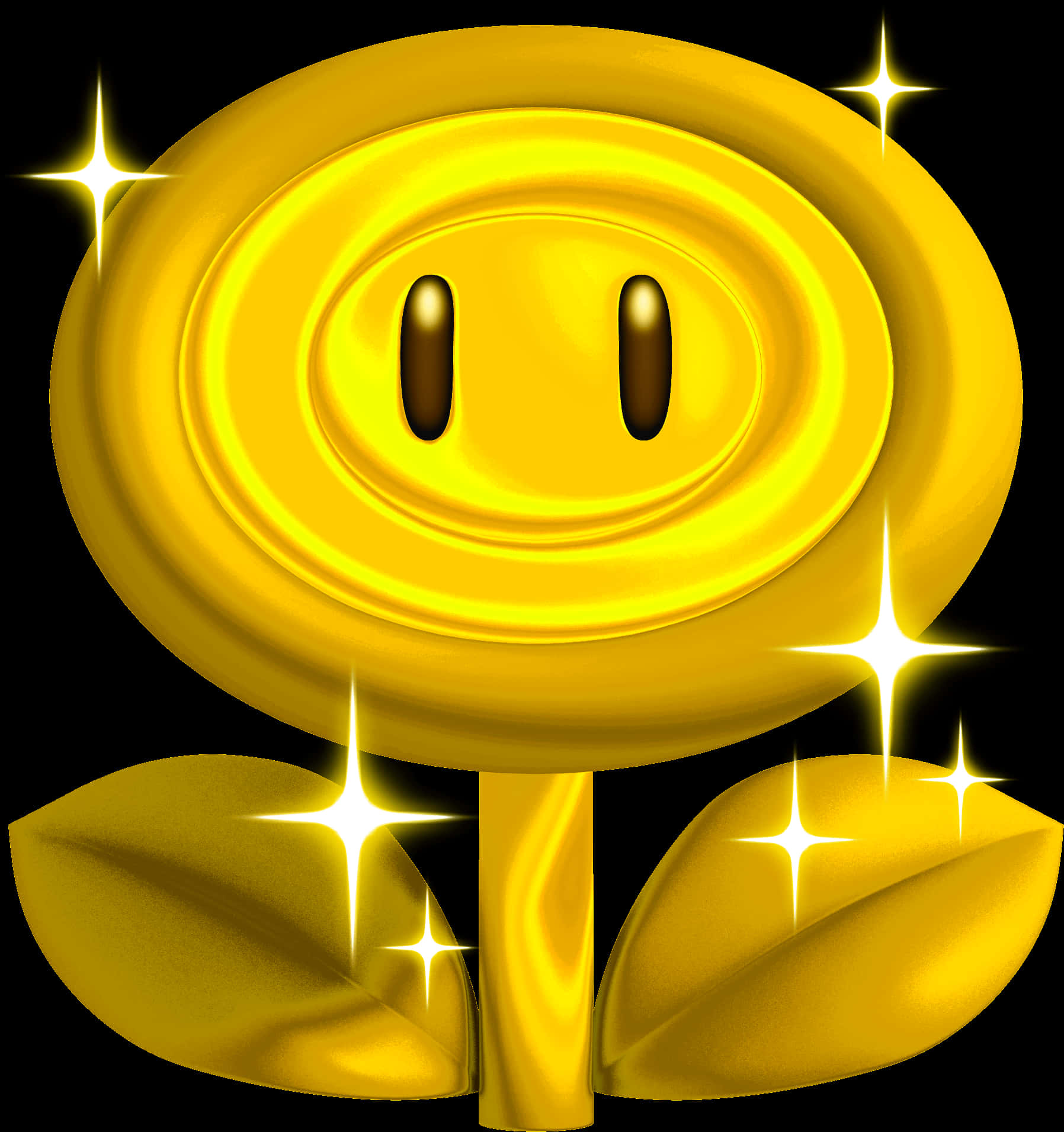 Shiny Gold Smiley Flower PNG