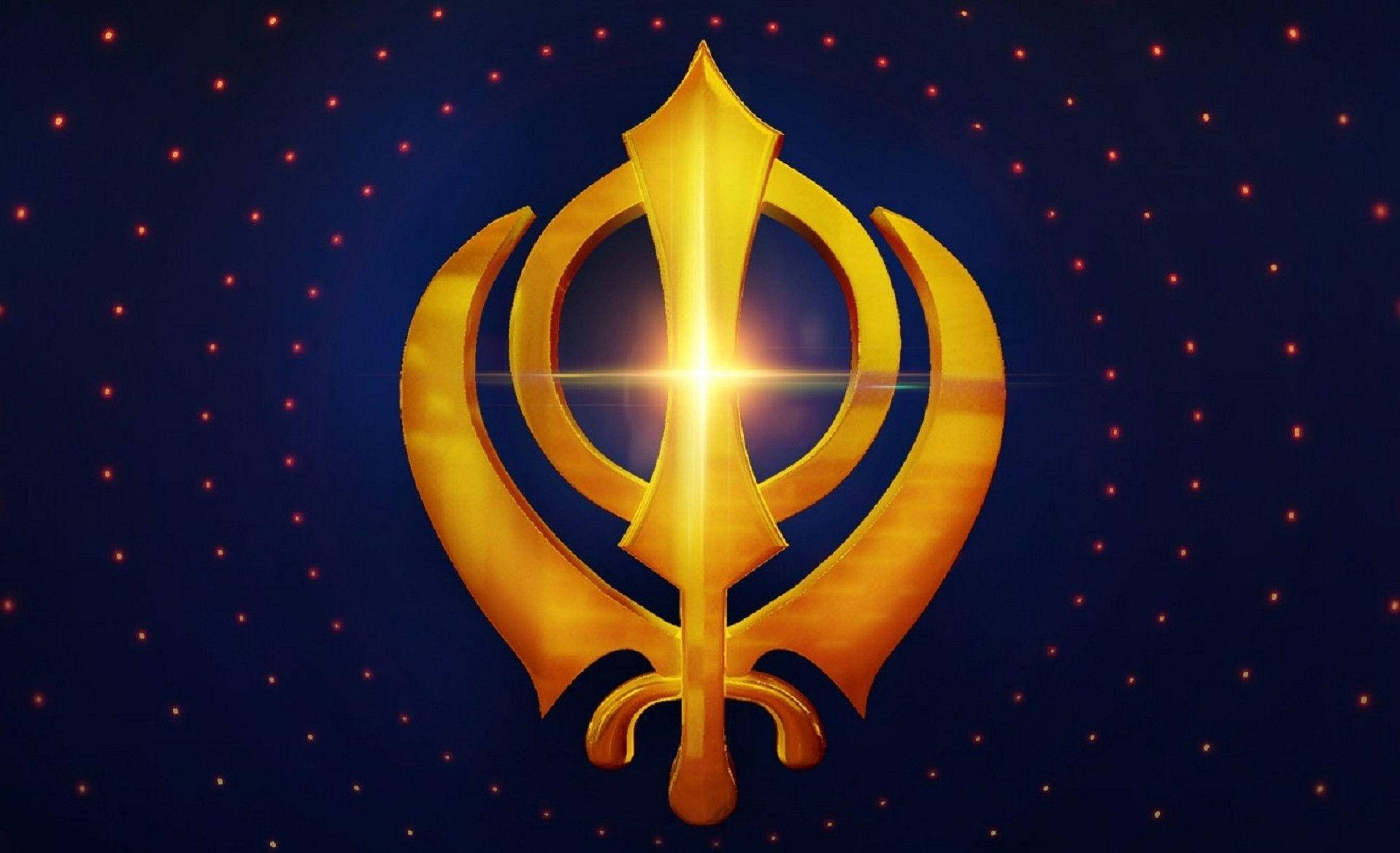 Shiny Golden Sikhism Symbol Waheguru