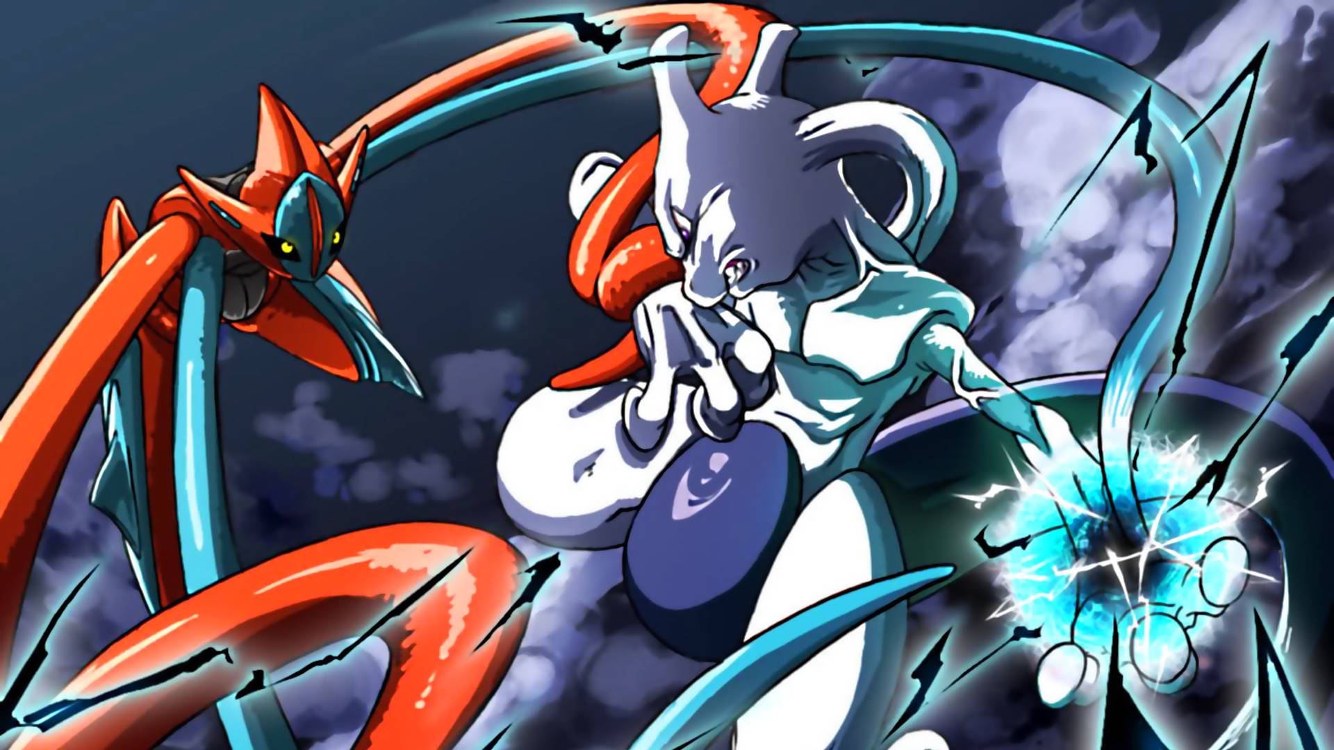 Shiny Mewtwo Entagled By Deoxys Wallpaper