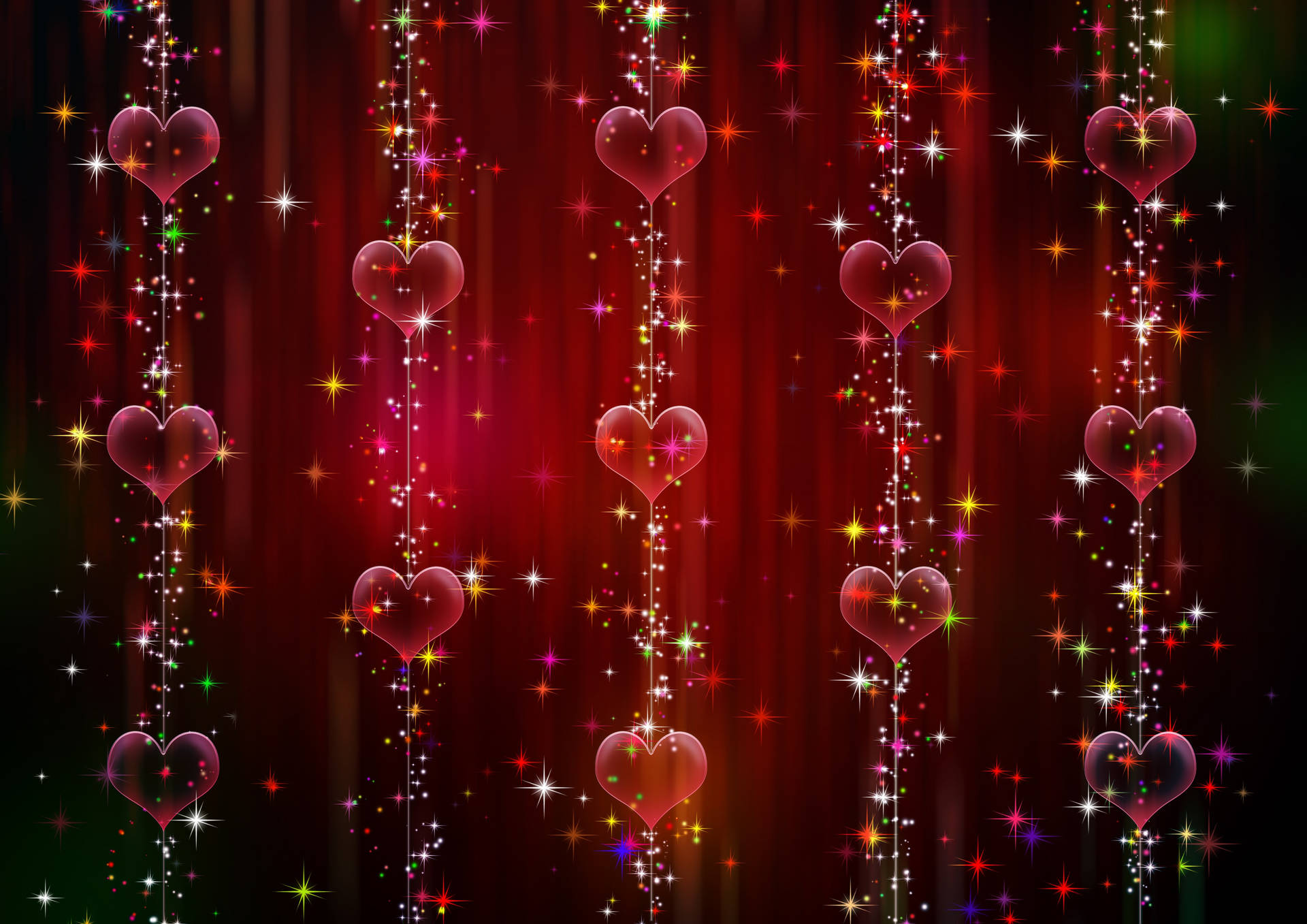 Shiny Red Hearts On Curtain Wallpaper