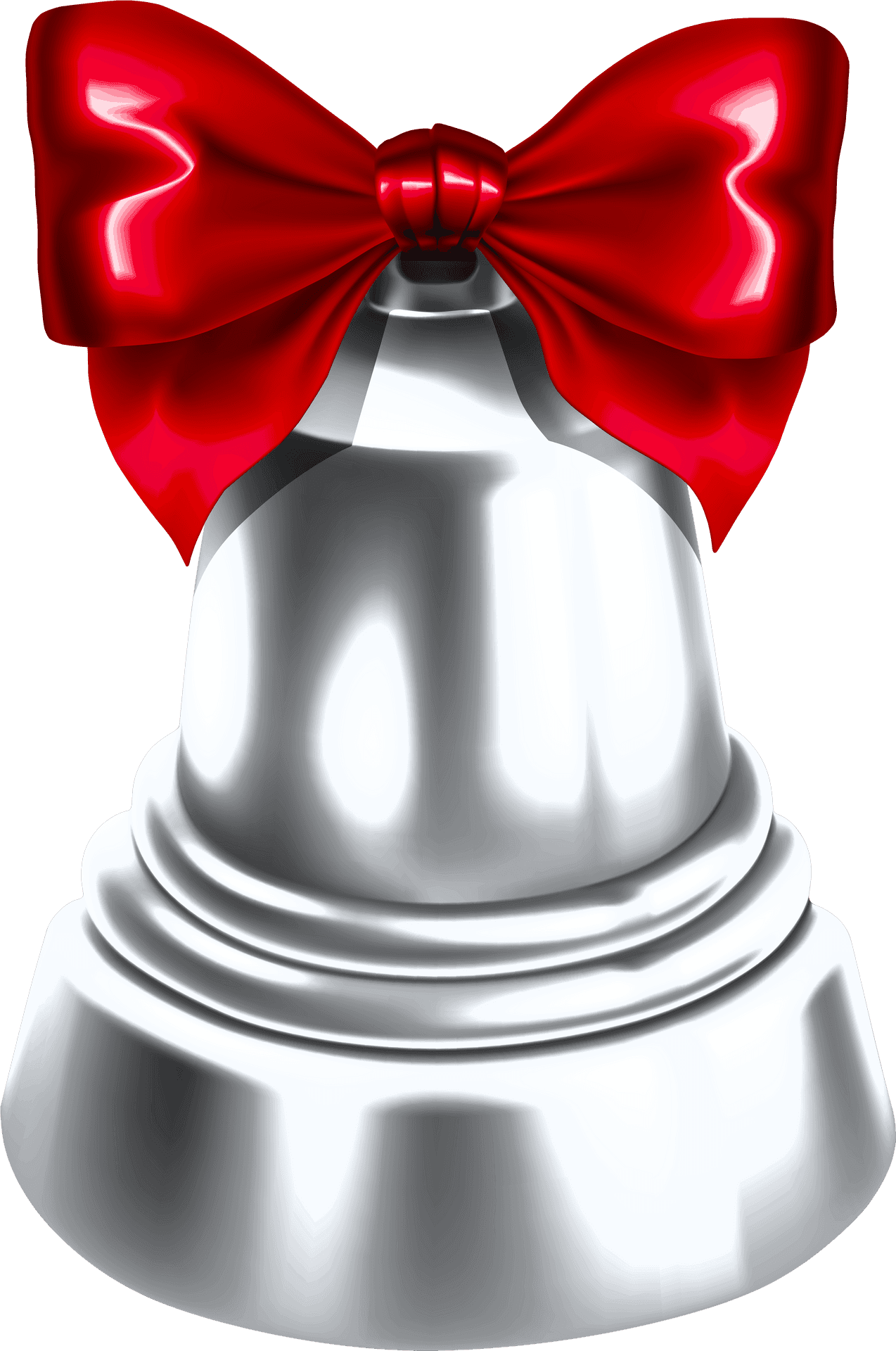 Shiny Silver Christmas Bell With Red Bow PNG