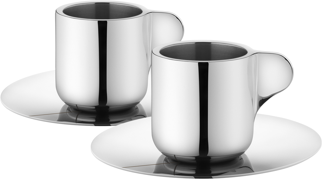 Shiny Silver Cupswith Saucers PNG