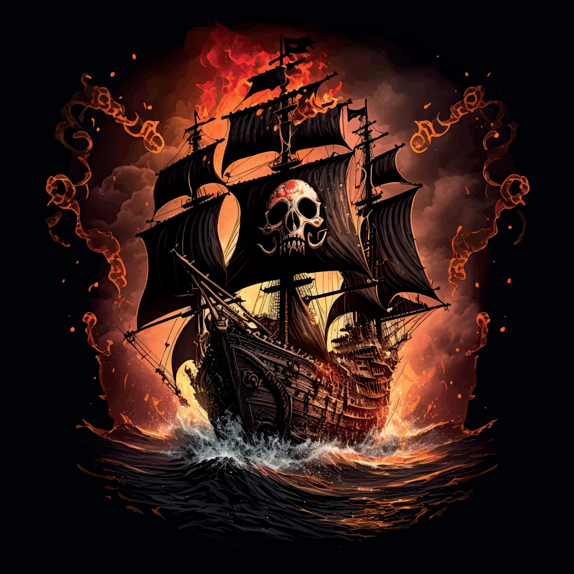pirate ship in flames