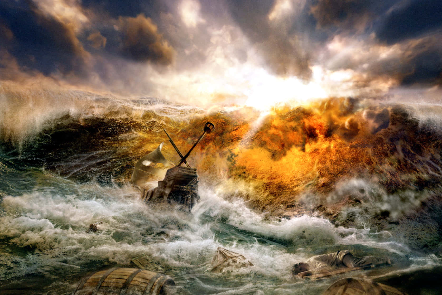 A Ship Braving a Violent Storm at Sea Wallpaper