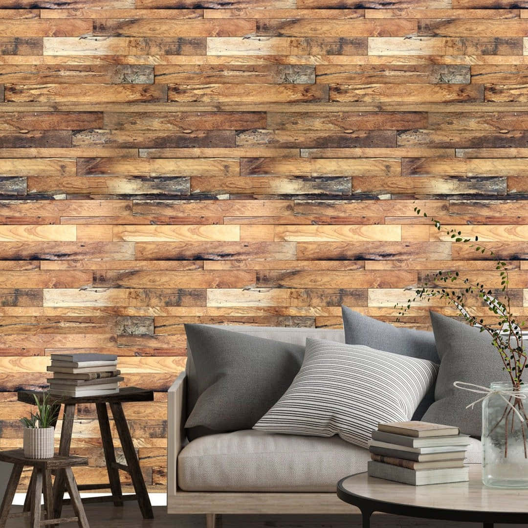 A Living Room With A Wooden Wall