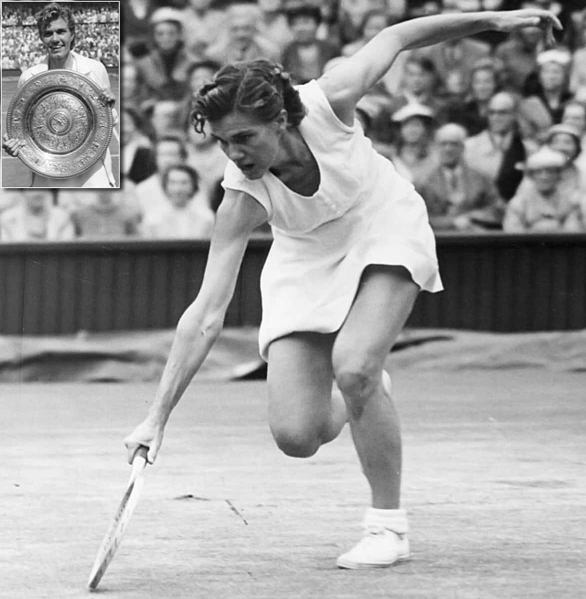 "Shirley Fry Irvin with the prestigious Wimbledon Trophy" Wallpaper