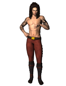 Shirtless Animated Characterwith Tattoos PNG