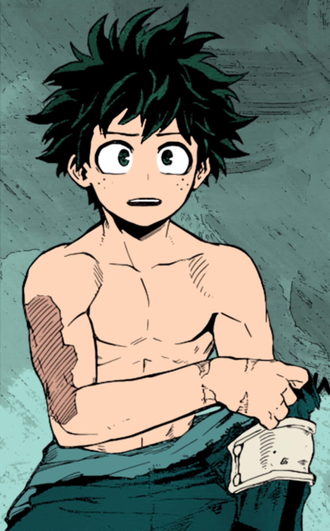 Shirtless Anime Character Deku Surprised Wallpaper