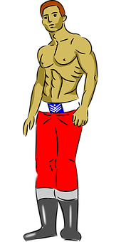 Shirtless Cartoon Manin Red Pants PNG