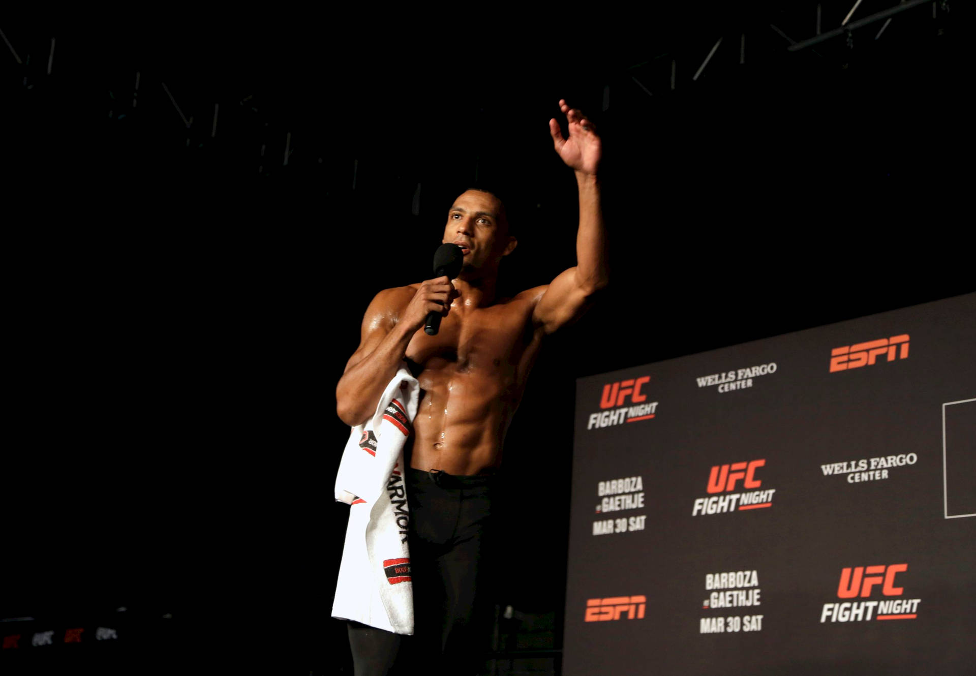 Shirtless Edson Barboza With Microphone Wallpaper