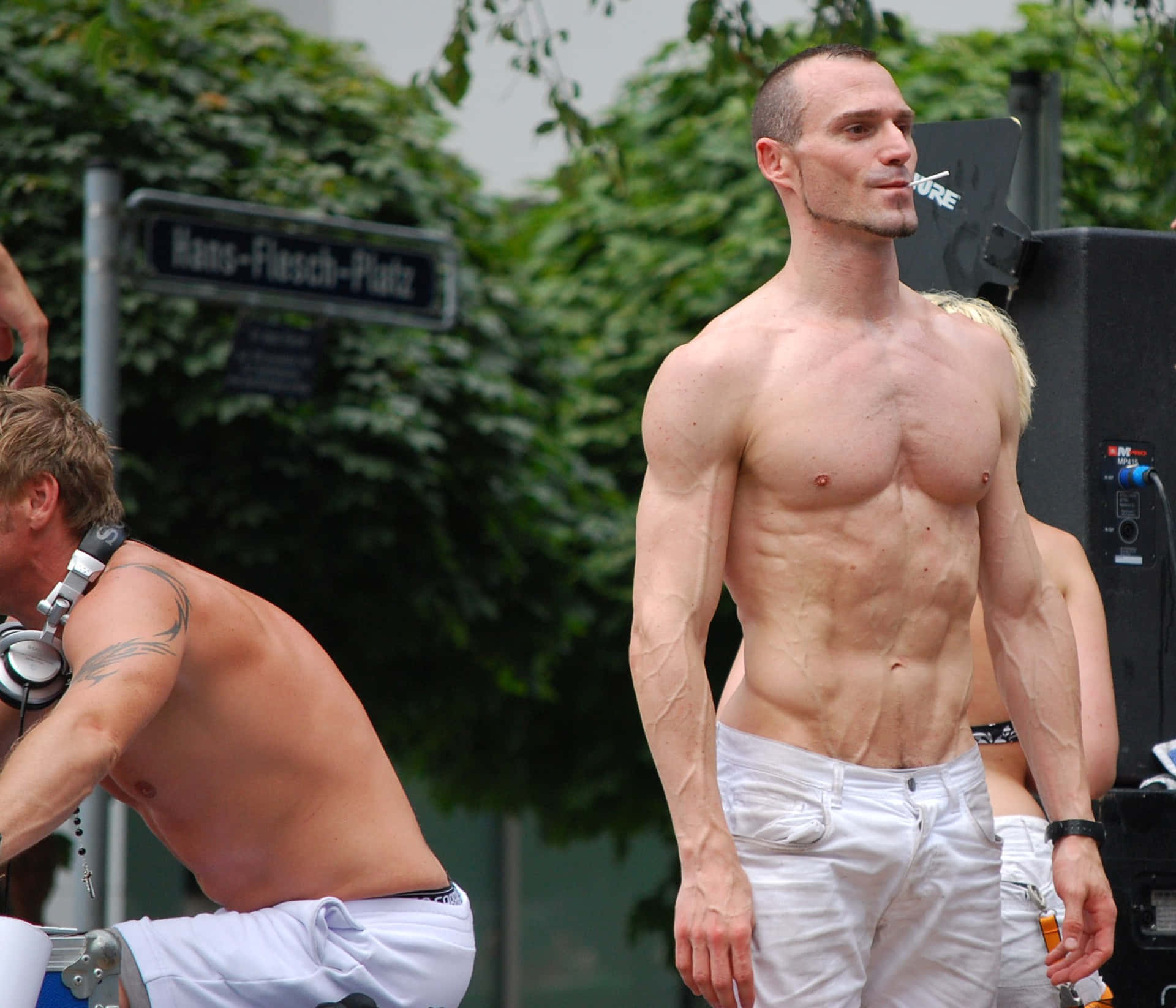 Shirtless Gay Boys Standing Outdoors Picture