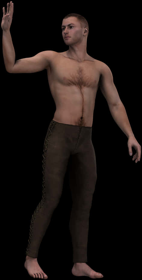 Shirtless Man Raising Hand PNG