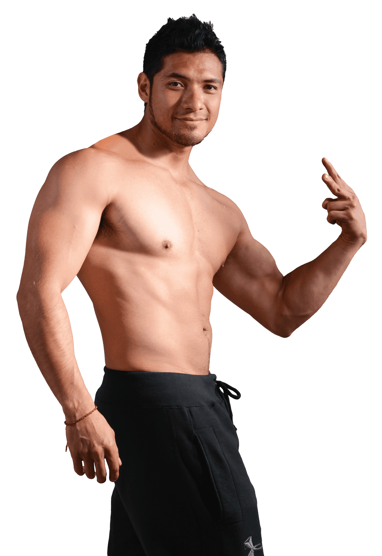 Shirtless Man Showing Musclesand Peace Sign PNG
