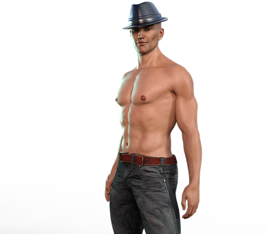 Shirtless Man With Fedora Hat PNG