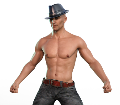Shirtless Man With Fedora Hat PNG