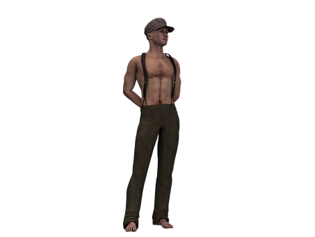 Shirtless Manwith Capand Suspenders PNG