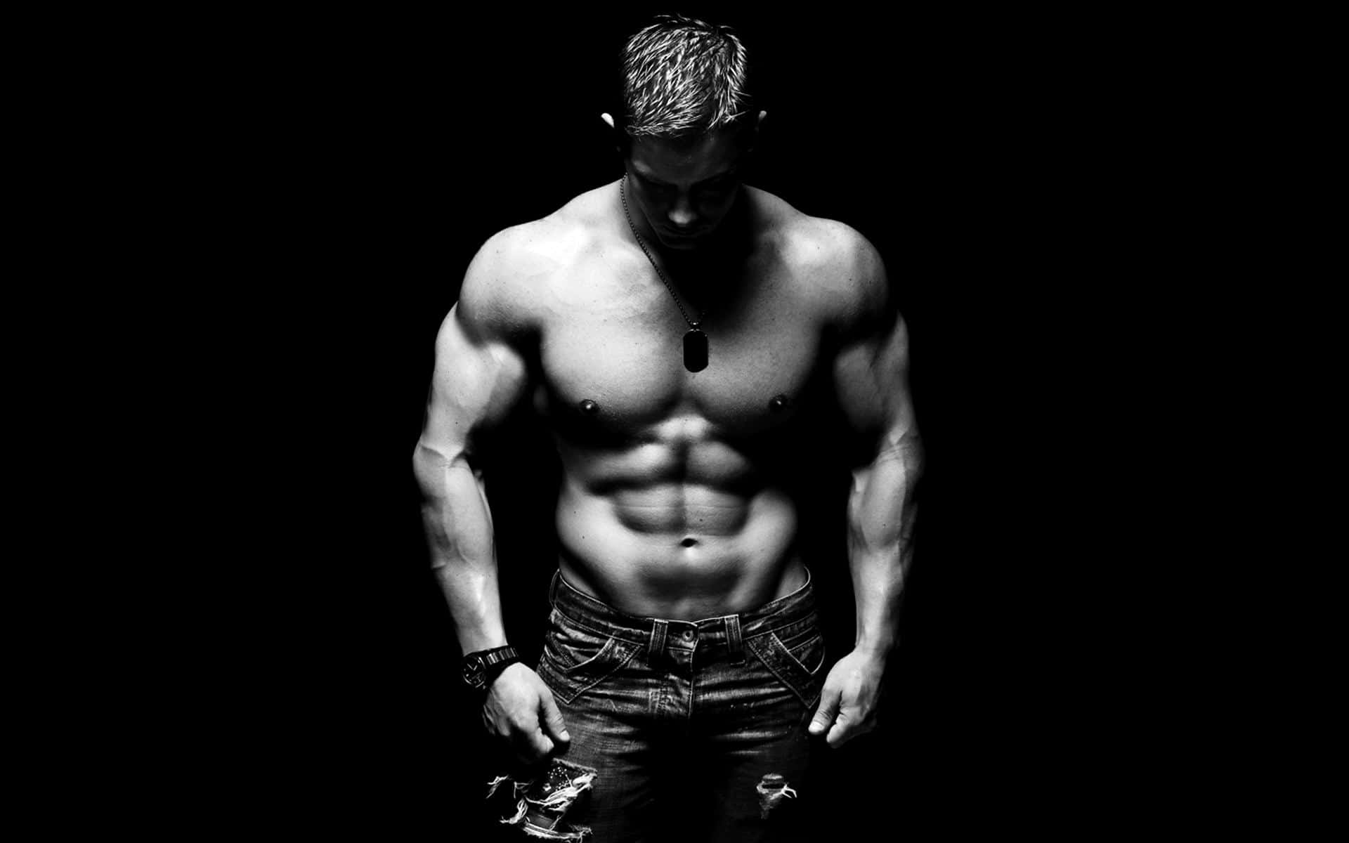 Shirtless Muscular Manin Blackand White Wallpaper