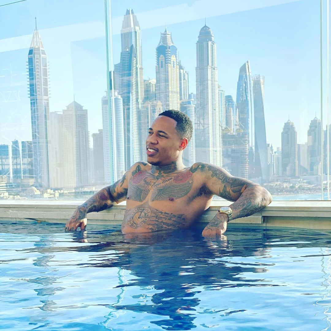 Shirtless Nathaniel Clyne In A Pool Wallpaper