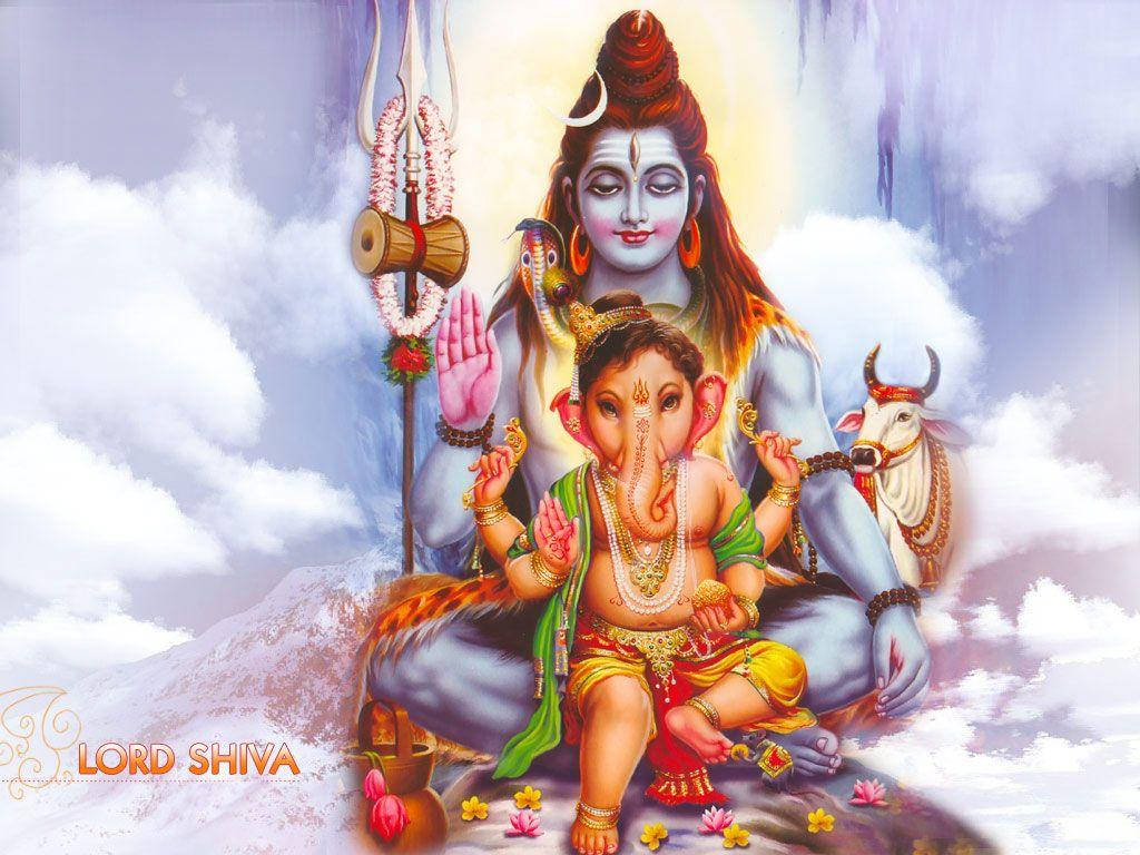 Shiv Parivar Ganesha Sitting On Clouds