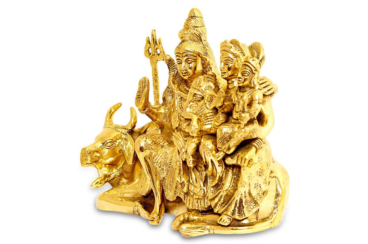 Shiv Parivar Gold Statue Cow