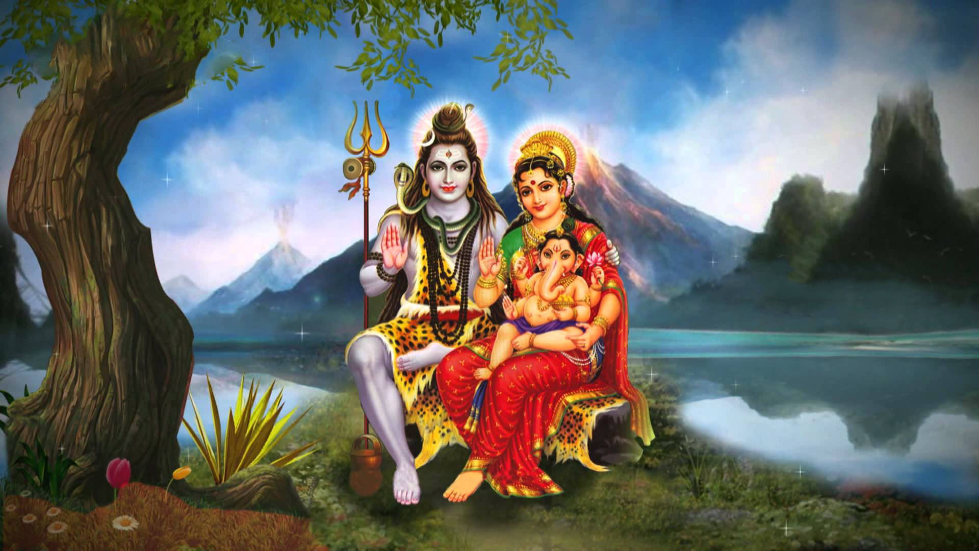 Download Shiv Parivar Near Lake Background Wallpaper 