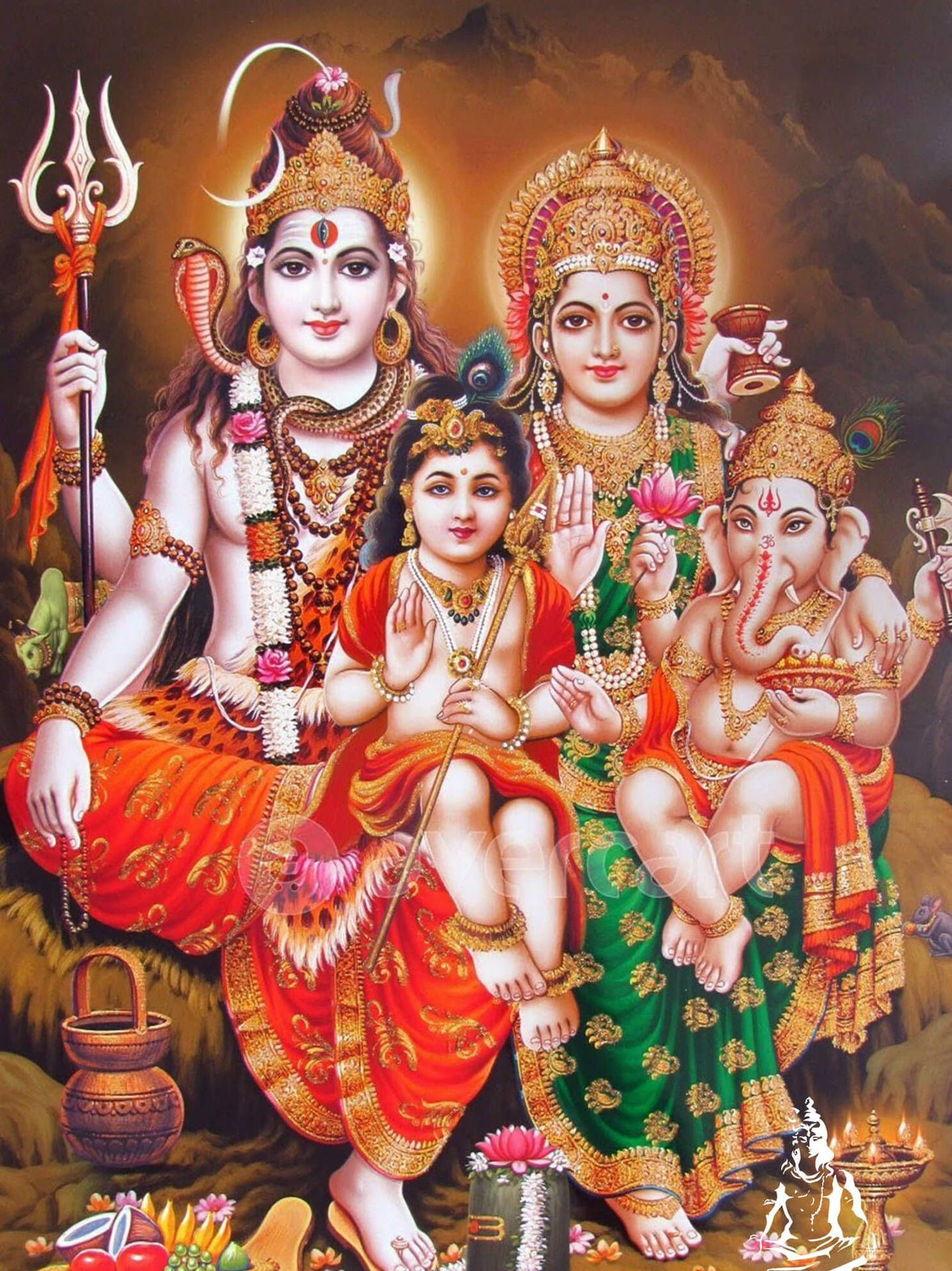 Shiv Parivar With Ganesha And Kartikeya