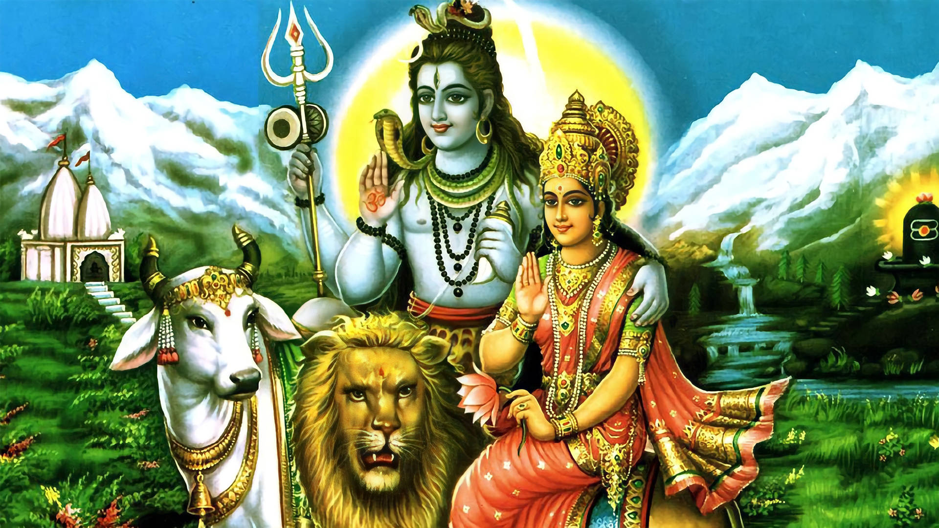 Shiv Parvati Hd And Animals Wallpaper