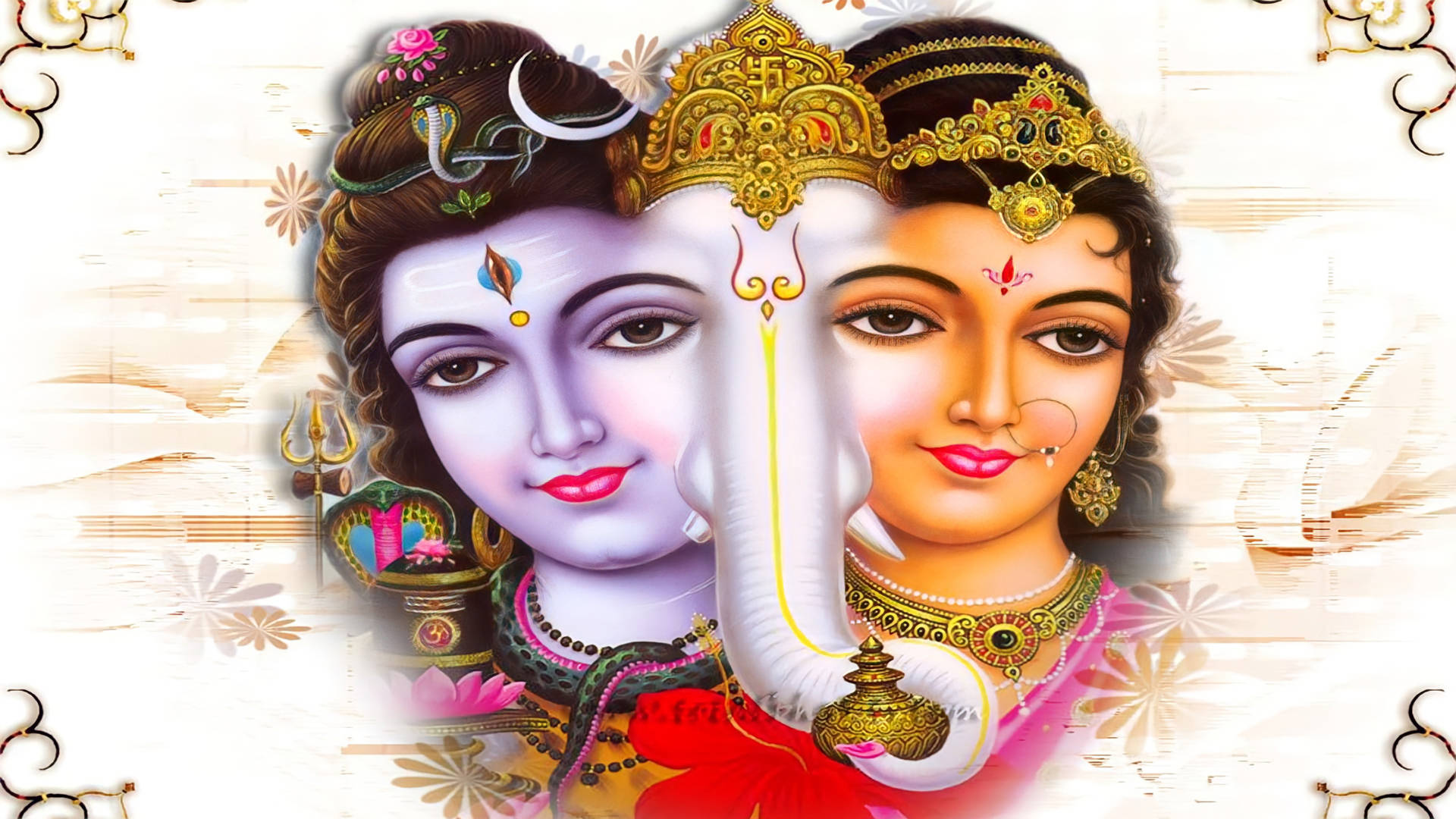 Shiv Parvati Hd Ganesha Combined Faces Wallpaper