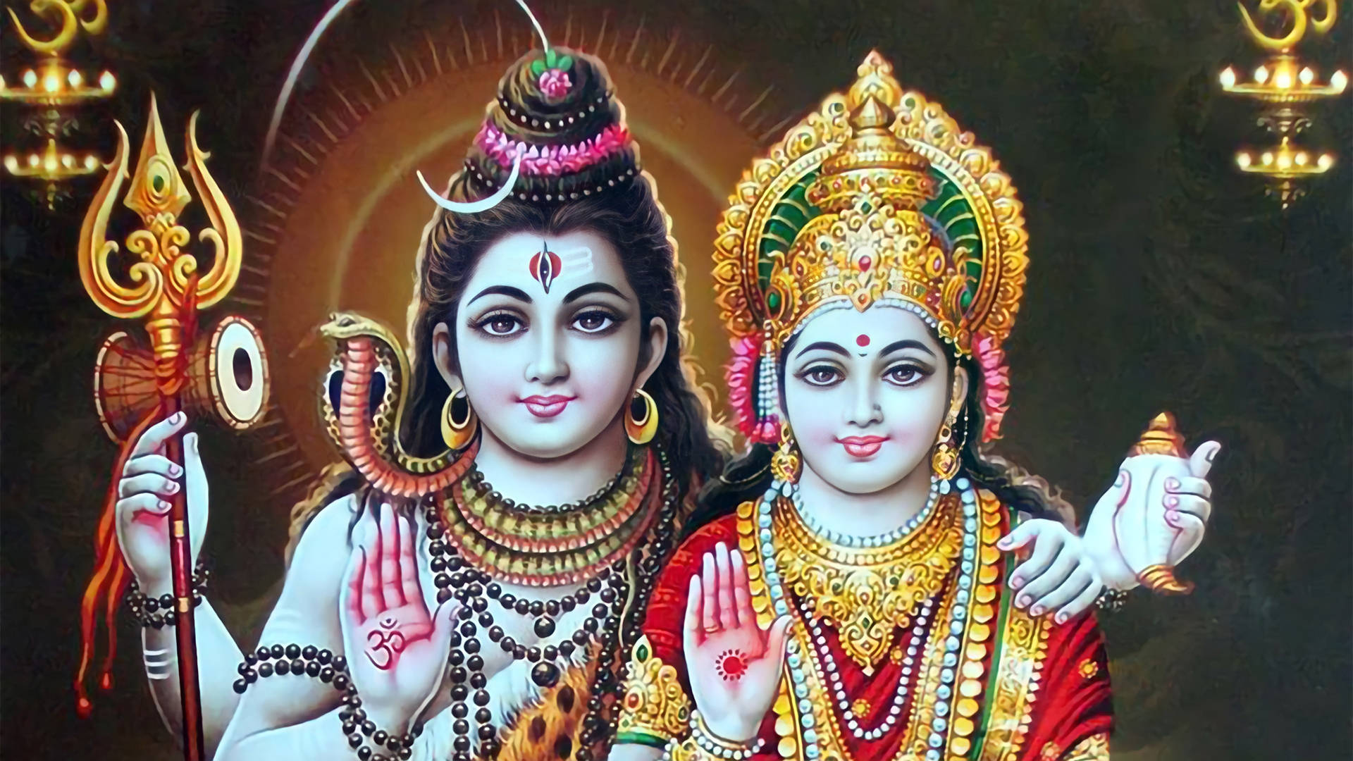Fondosde Pantalla Hd De Shiv Parvati Con Símbolos Hindúes Y Manos En Posición De Oración Fondo de pantalla