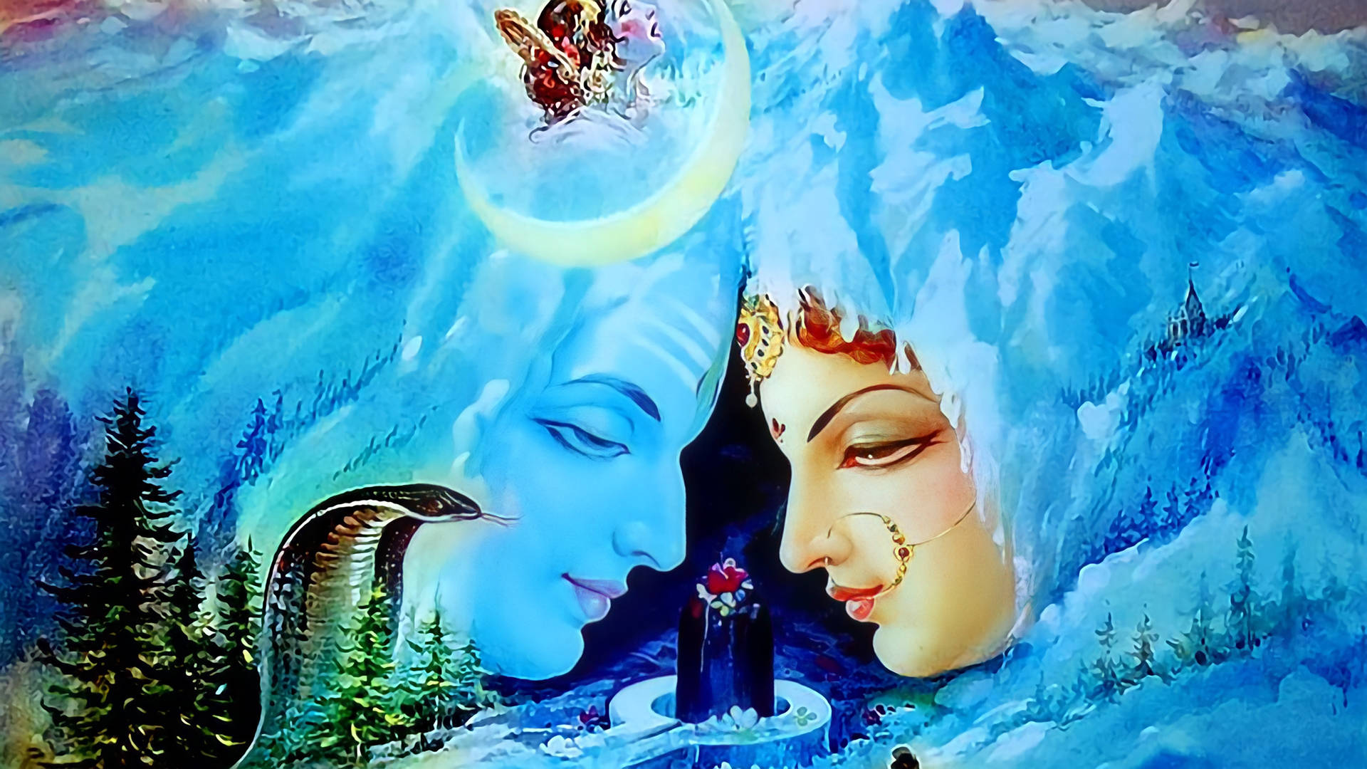Shiv Parvati Hd Watercolor Art Wallpaper