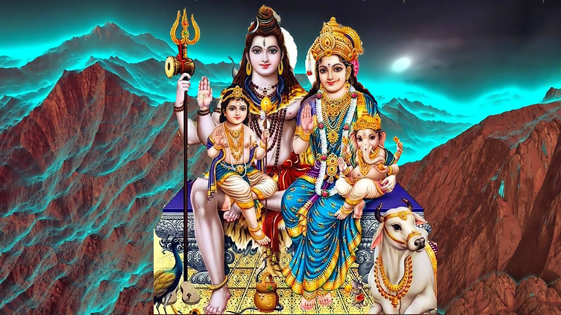 Download Shiv Parvati Hd With Their Kids Wallpaper 