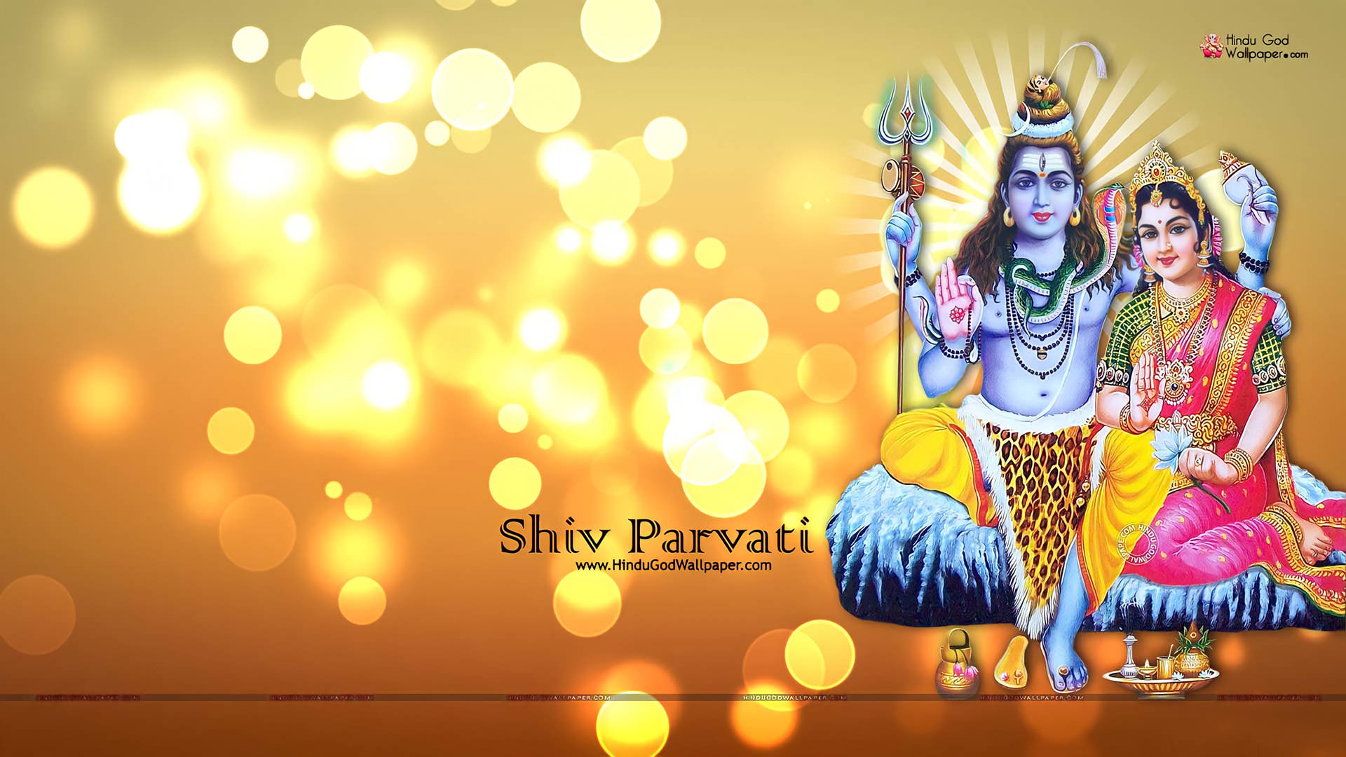 Shiv Parvati Hd Yellow Bokeh Lights Wallpaper