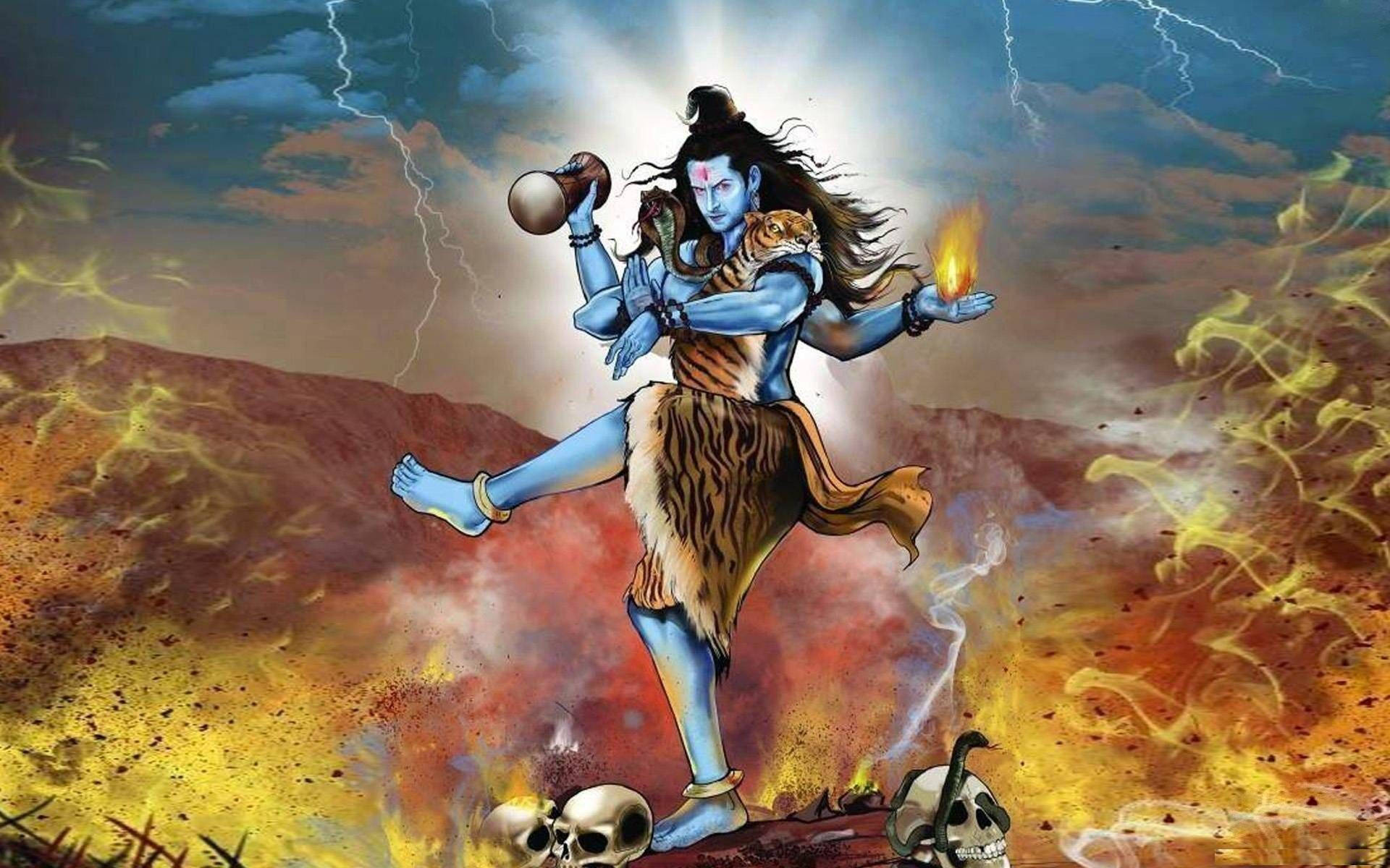 Shiva danser Tandav i Flammer. Wallpaper